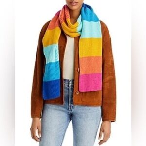 Kurt Geiger London Rainbow Knitted Winter Scarf Stripes Kindness Metallic